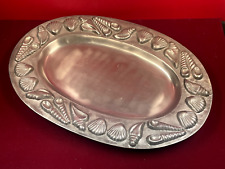 Grand plat oval en aluminium à décor de coquillages huitres, crustacés fruit mer