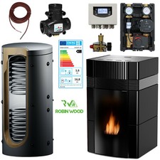 Woody Poêle À Granulés À Eau Complète 18 kW Céramique Noir