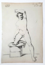 DESSIN  Nu masculin signé BERNADAC. Tampon Ecole polytechnique. 1848 . ORIGINAL