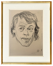 ANCIENNE LITHOGRAPHIE ORIGINALE PORTRAIT DU CHANTEUR JACQUES BREL SIGNEE (11)