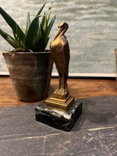 Sceau & Cachet Vierge Bronze Oiseaux & Heron Socle Marbre Bureau Seal