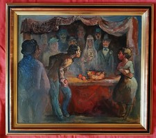 Magnifique  huile du XXe siécle par Alexis Hinsberger  " Le jeu de massacre "