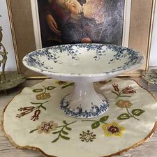 Grand compotier Saint Amand Hamage modèle byzantin bleu