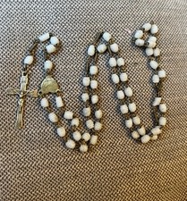 French Rosary White Beads Medals Brass 18” Prayer Hand Blown Glass