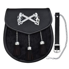 Sporran Noir En Cuir De Veau