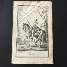 Gravure Parrocel (1688-1752) Cavalier XVIIIè École Royale Equitation Cheval