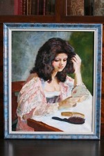 Louis BERTHOMME SAINT-ANDRE (1905-1977), Brune au Miroir, Belle Huile Sur Toile.