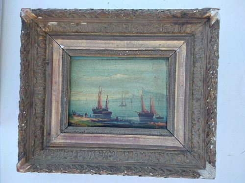 Tableau ancien marine huile - tableau,