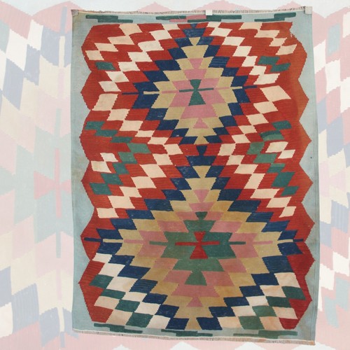 Kilim bleu vintage fait - , main