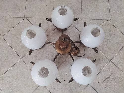 Lustre laiton bois verre - laiton,