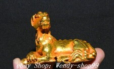 2.7"Antique Old Chinese Dynasty Copper Gilt Feng Shui Dragon Beast Animal Statue