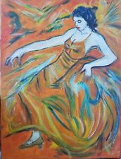 petit tableau huile sur toile anonyme. danseuse flamenco ou French Cancan