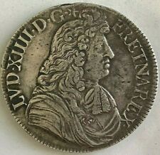 MONNAIE ROYALE EN ARGENT DE  LOUIS XIIII ECU A LA CRAVATE 1679 L  BAYONNE  RARE