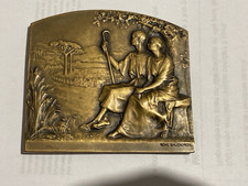 MEDAILLE BRONZE  RENE BAUDICHON VERS 1930  MOTIF BIBLIQUE EVE AU PARADIS TBE