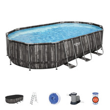 Piscine hors-sol ovale Bestway Power Steel 5611R 610 x 366 x 122 cm, effet bois