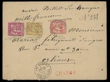 Belle lettre chargée 1000F 3 Sage variés pour 1F40 de Montils pour Orléans 1880