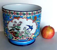 N°2 Ancien Cache pot en émaux de Longwy Decor Aux Oiseaux