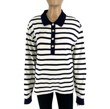 Gant Femme Beige Breton Rayé Polo À Manches Longues En Piqué Taille L