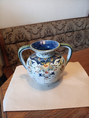 Vase faïence rouen signé - vase,