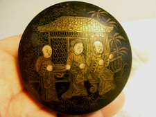 ?? ANCIEN COFFRET BOITE PAPIER MÂCHÉ BOIS LAQUÉ DÉCOR PERSONNAGE CHINE CHINA