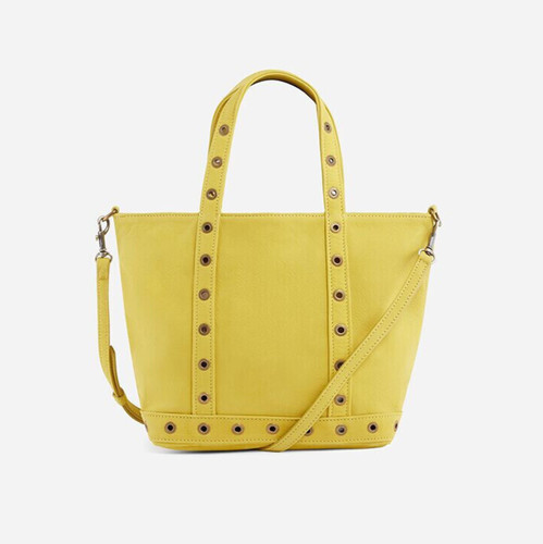 Cabas cuir jaune œillets - cabas,
