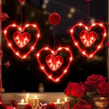 3 Red LED Lighted Hearts