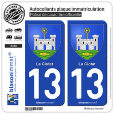 2 Stickers autocollant plaque immatriculation 13 La Ciotat - Armoiries