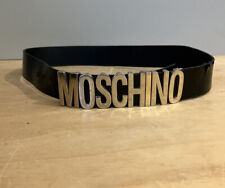 Ancienne Ceinture Cuir Noir Lettres Dorées MOSCHINO Accessoire Iconique Vintage