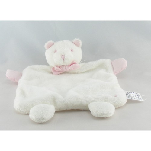 Doudou plat ours - blanc, rose