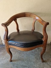 Fauteuil de bureau d'époque Louis Philippe en bois orme et cuir XIXe
