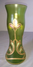 ANCIEN BEAU VASE VERRE PEINT A LA MAIN A L OR FIN 1930-1950 ART DECO