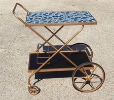 Desserte Vintage Laiton Dorée Création Française  Emaux de Briare