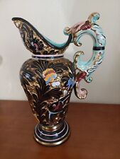 Grand Pichet en Ceramique de Monaco Décor Poissons avec Anse , Cerdazur 1950 