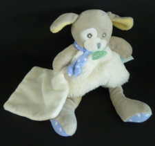 T5. DOUDOU PELUCHE BABY NAT CHIEN POUPI GRIS BLEU JAUNE MOUCHOIR BLANC 20c NEUF*