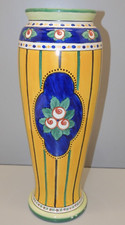 -ANCIEN GRAND VASE CERAMIQUE ALFRED RENOLEAU ANGOULEME JAUNE FLEURS ROSES   D