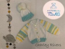 Ensemble cardigan et chapeau tricoté main bébé garçon ou fille neuf, nouveau-né