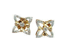 14K or Jaune Style Fleur Boucles D'Oreille 0.29 Carats Naturel Diamants H/SI1
