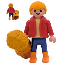 Figurine enfant Playmobil rouge/bleu tas de foin ferme animaux