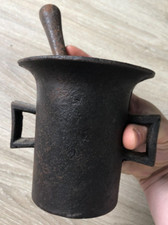 Ancien Mortier Pilon XVIIIème Collection Fonte Fer double prise Haute Epoque