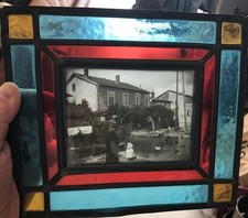 ANCIEN CADRE ART DECO VITRAIL PHOTOGRAPHIE SUR VERRE  LA MARE AUX CANARDS