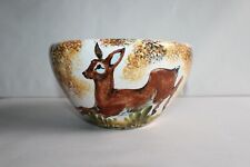 Saladier en faïence terre de fer, décor chasse, faisan biche, diamètre 20.5 cm