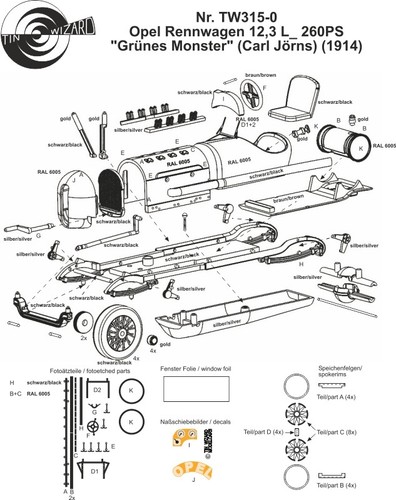 1914 opel voiture course - de,