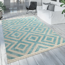 Tapis Extérieur Bleu Blanc Balcon Terrasse Motif Losanges Design Scandinave