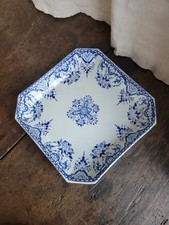 Plat carré faïence fine blanche bleu Gien XIXe