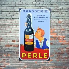Plaque émaillée BIERE PERLE D'ALSACE STRASBOURG brasserie emailschild