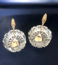 2 Salerons Salière Poivrière Cristal Cuillère Argent Minèvre Orfèvre Villeaume