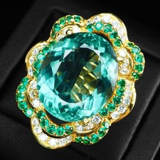 Luxueuse bague de Noël en argent sterling 925 tourmaline verte sarcelle...