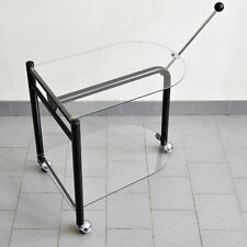 DESSERTE ROULANTE VINTAGE 1980 EN ACIER LAQUE NOIR & VERRE 80S RETRO 1980S