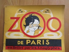 LIVRE ZOO DE PARIS EN RELIEF PAR LES ANAGLYPHES 1936 COMPLET AVEC LUNETTES 3D