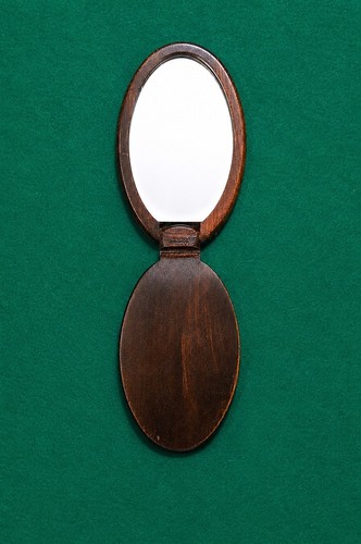Ancien miroir poche bois - ancien,